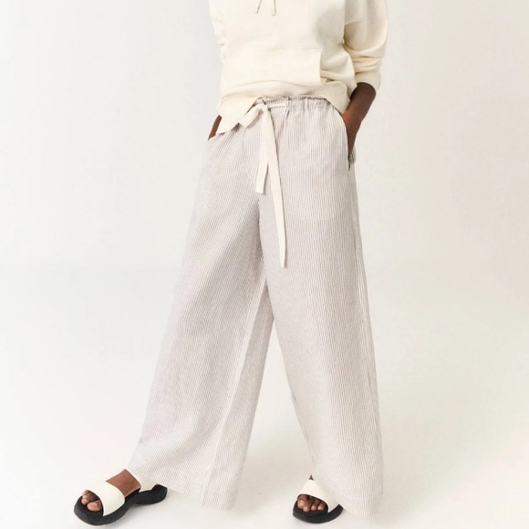 Ecoalf striped wide leg high waist linen Tencel blend lightweight Pants euc sz S - Picture 1 of 11